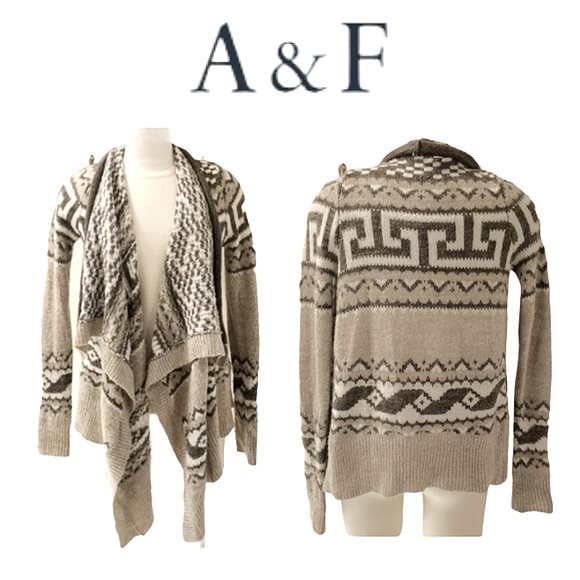 Abercrombie & Fitch Sweaters - Abercrombie & Fitch Brown & Cream Aztec Print Waterfall Front Cardigan XS-S